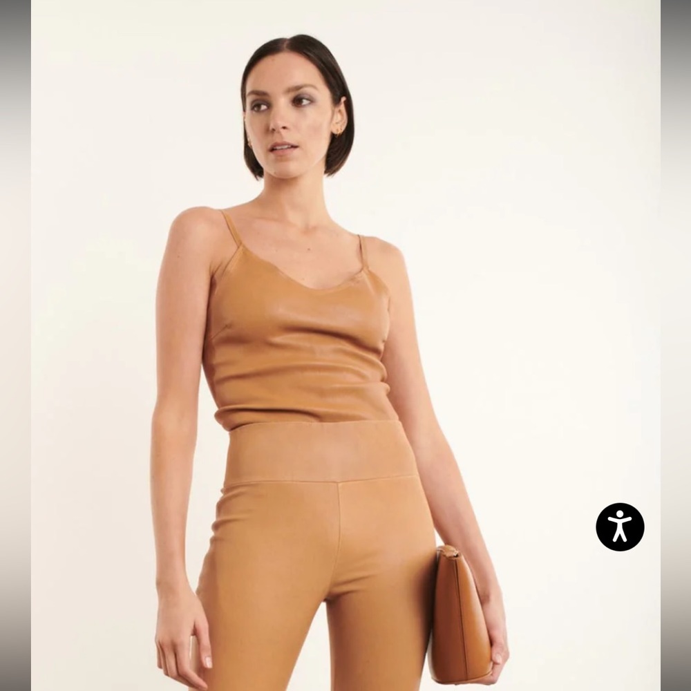 NWOT SPRWMN scooped neck leather cami in caramel